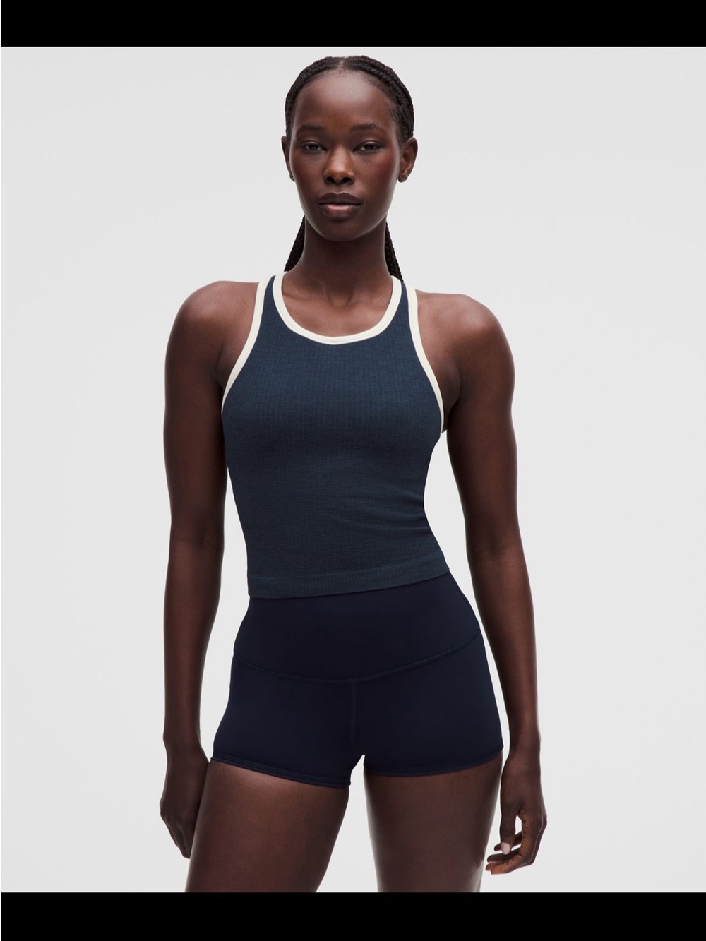 lululemon🍋Ebb Street Cropped Tru Navy/Ivory Racerback Tank Size 12 NWT